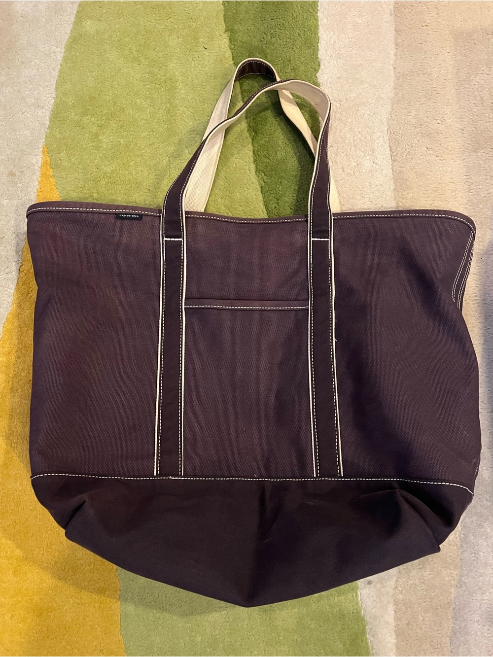 VTG Large Heavy Duty Canvas Lands End BOAT AND TOTE Cream & Purple